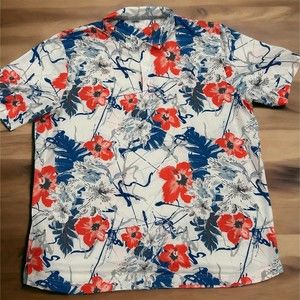 Puma Golf Shirt-Nassau Floral Short Sleeve Polo-Bright White-Men’s XL Excellent